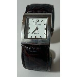 Vernier Women’s Quartz Watch Brown Tooled Leather Cuff Band